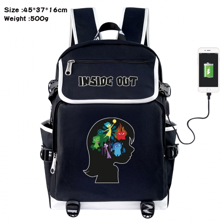 Inside Out Anime Flip Data Cable USB Backpack School Bag 45X37X16CM