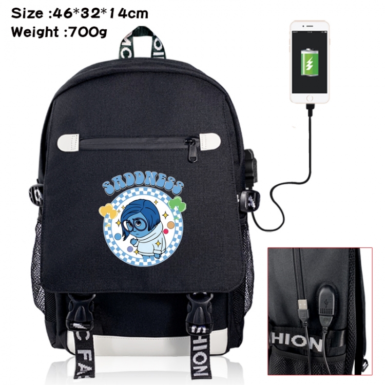 Inside Out canvas USB backpack cartoon print student backpack 46X32X14CM 700g 