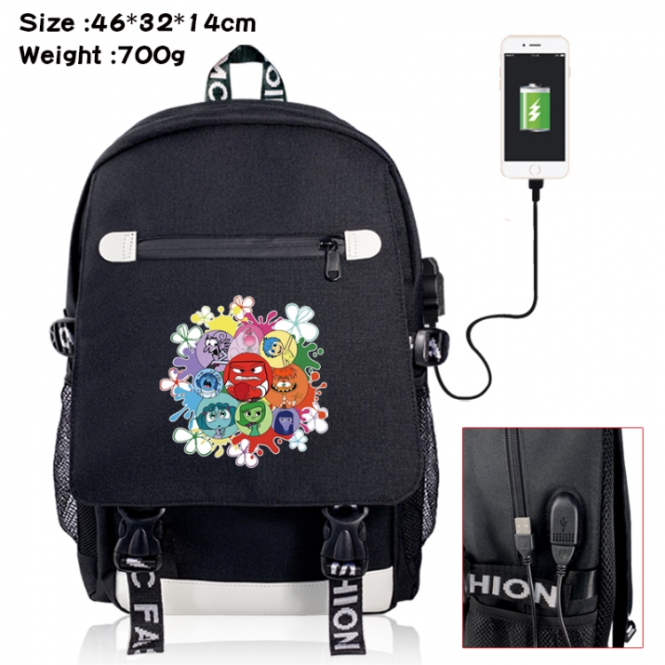 Inside Out canvas USB backpack cartoon print student backpack 46X32X14CM 700g 