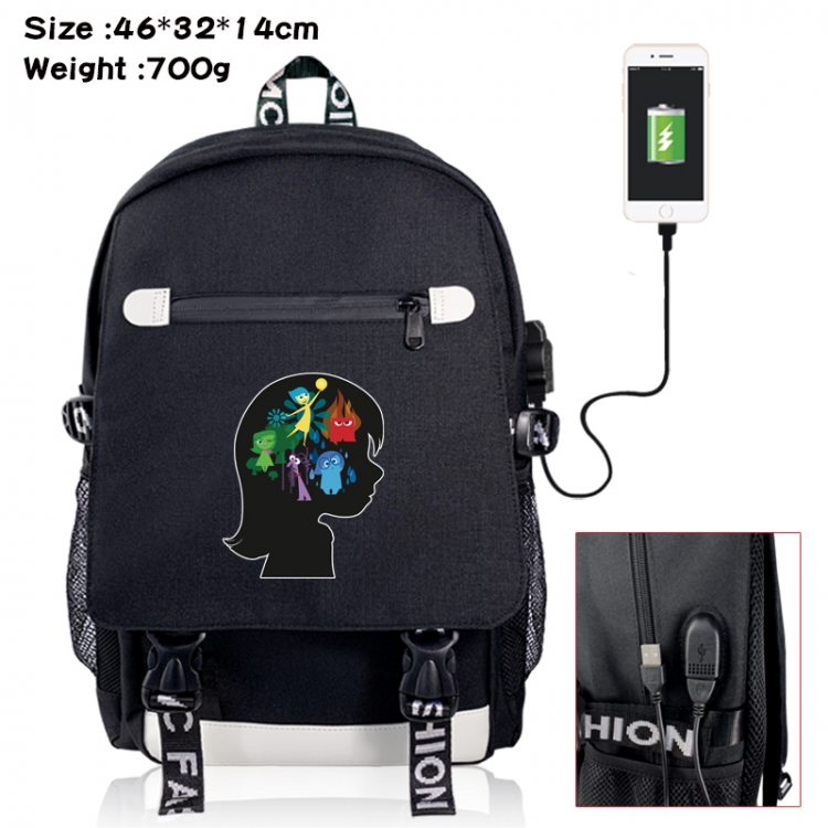 Inside Out canvas USB backpack cartoon print student backpack 46X32X14CM 700g 