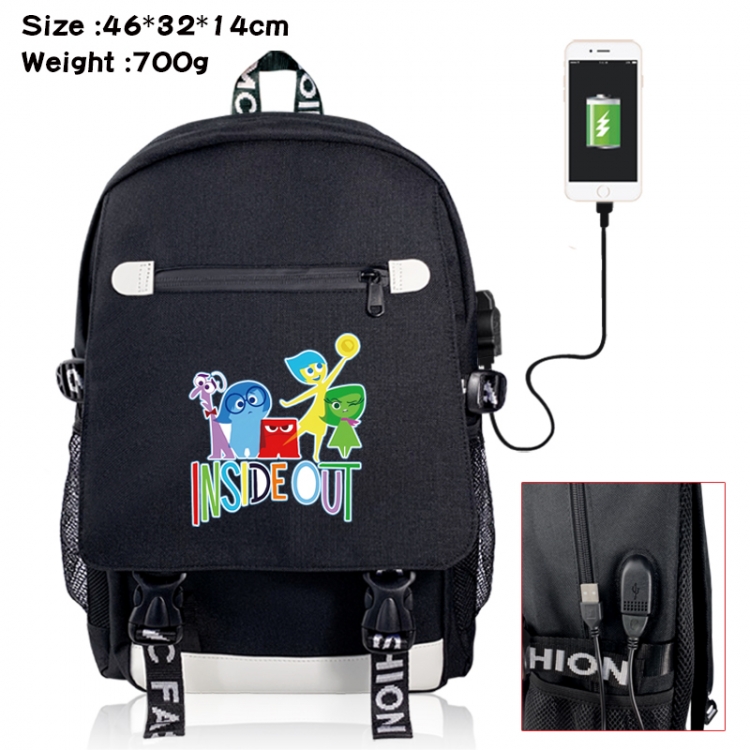 Inside Out canvas USB backpack cartoon print student backpack 46X32X14CM 700g 