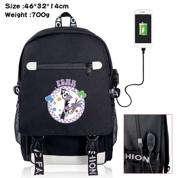 Inside Out canvas USB backpack cartoon print student backpack 46X32X14CM 700g 