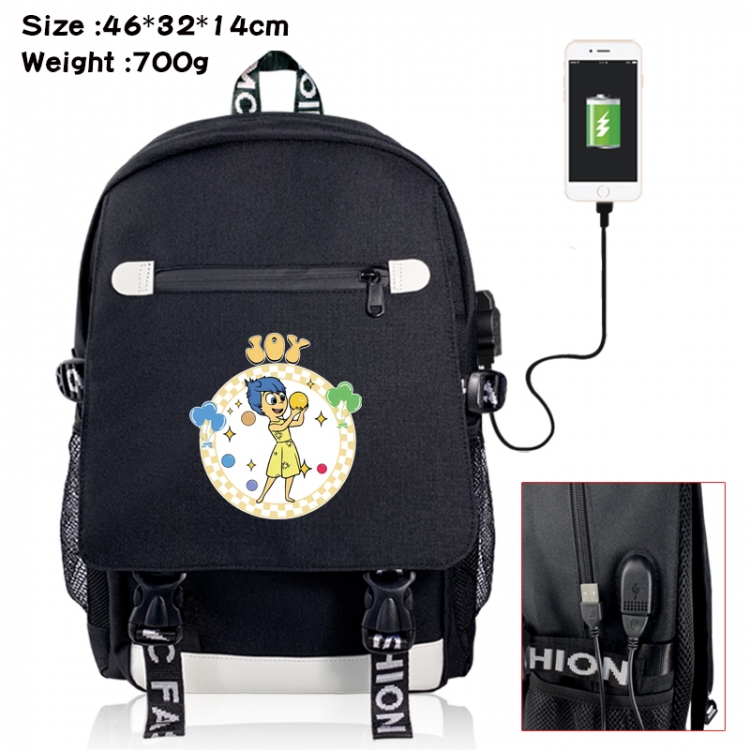 Inside Out canvas USB backpack cartoon print student backpack 46X32X14CM 700g 