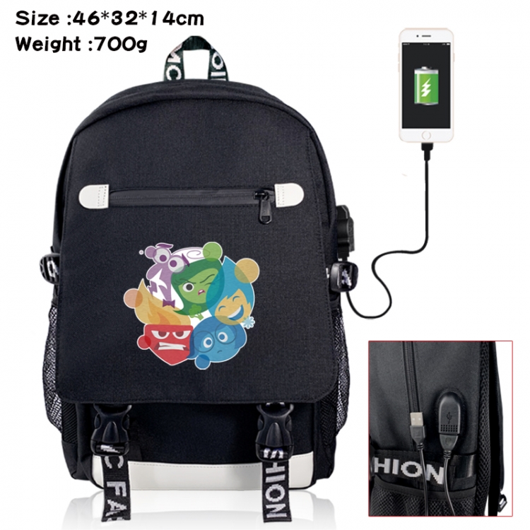 Inside Out canvas USB backpack cartoon print student backpack 46X32X14CM 700g 