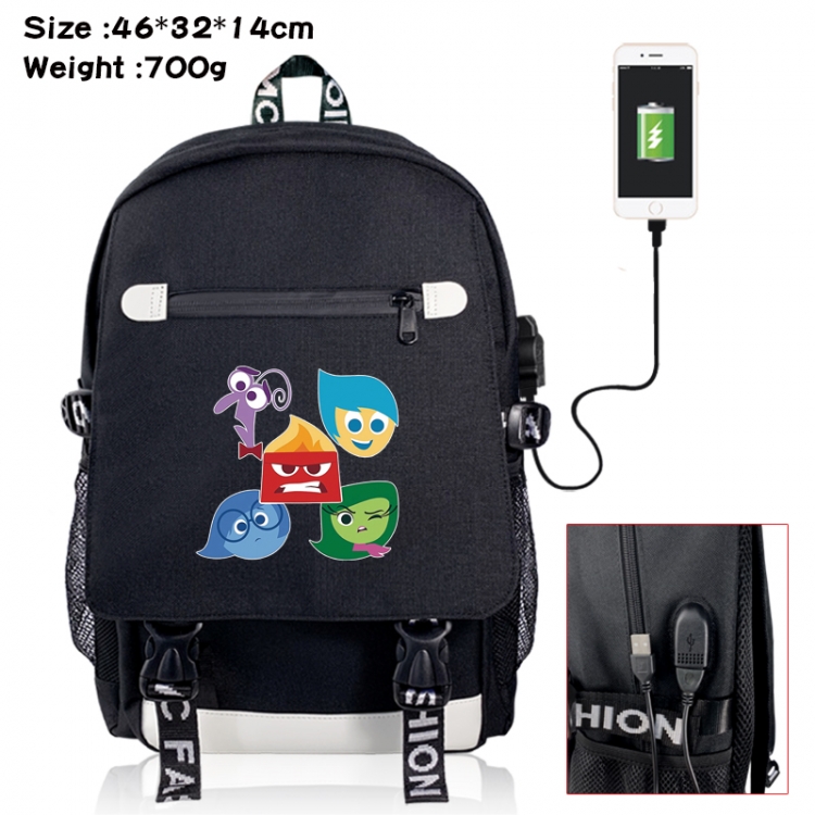 Inside Out canvas USB backpack cartoon print student backpack 46X32X14CM 700g 