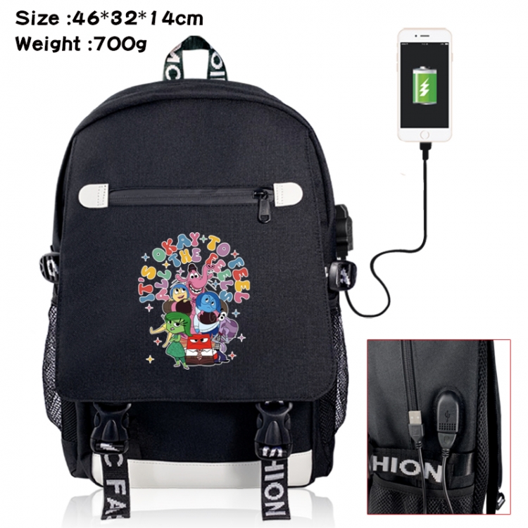 Inside Out canvas USB backpack cartoon print student backpack 46X32X14CM 700g 