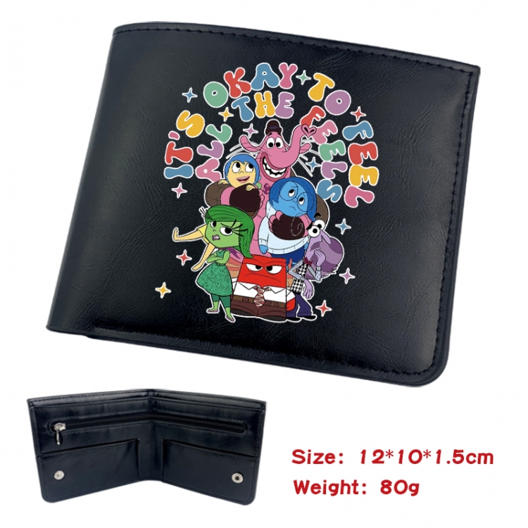 Inside Out Animation soft leather inner buckle black leather wallet 12X10X1.5CM