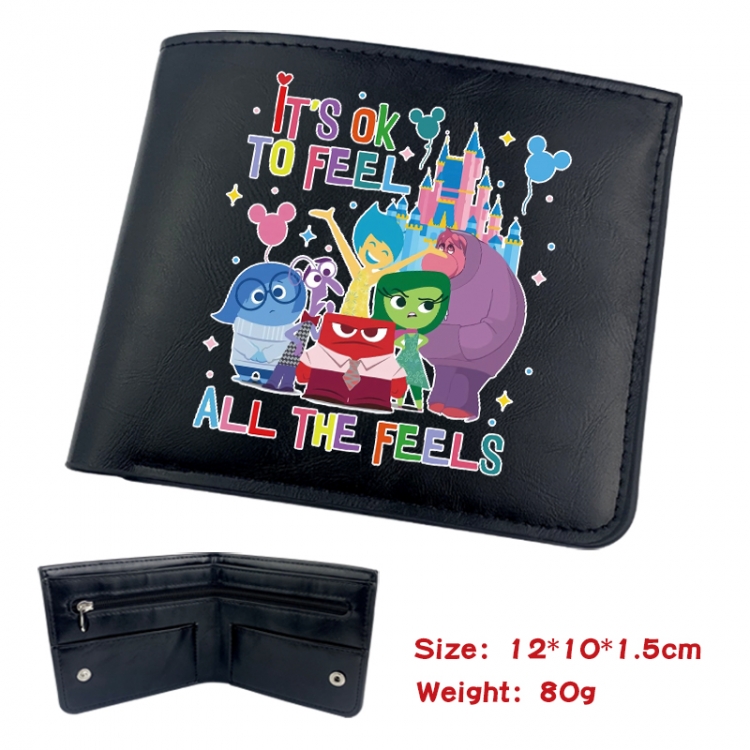 Inside Out Animation soft leather inner buckle black leather wallet 12X10X1.5CM