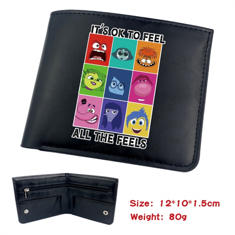 Inside Out Animation soft leather inner buckle black leather wallet 12X10X1.5CM