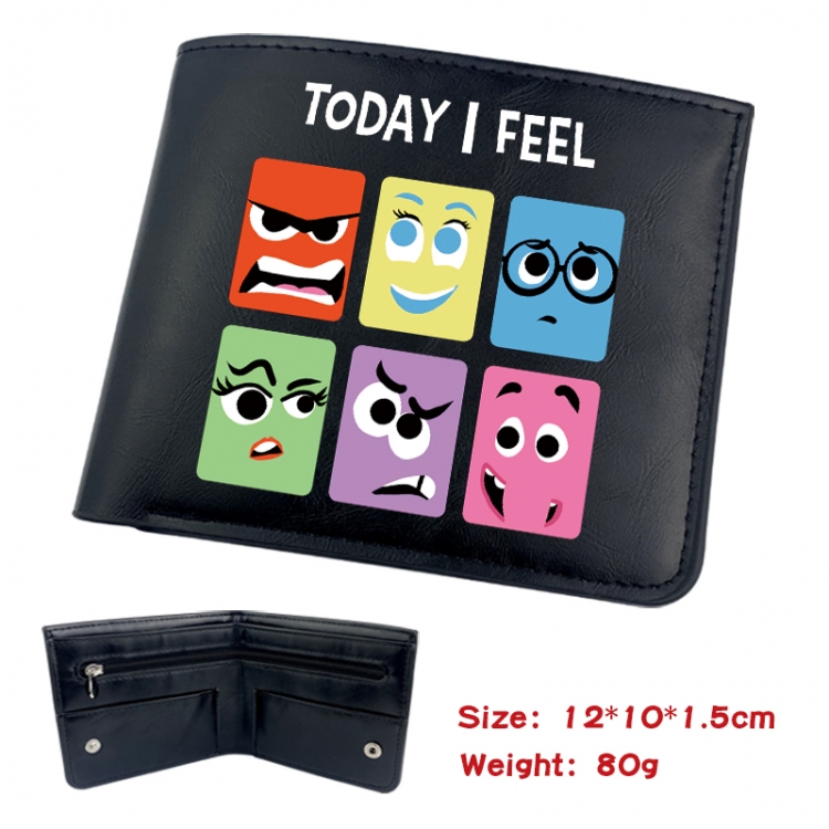 Inside Out Animation soft leather inner buckle black leather wallet 12X10X1.5CM