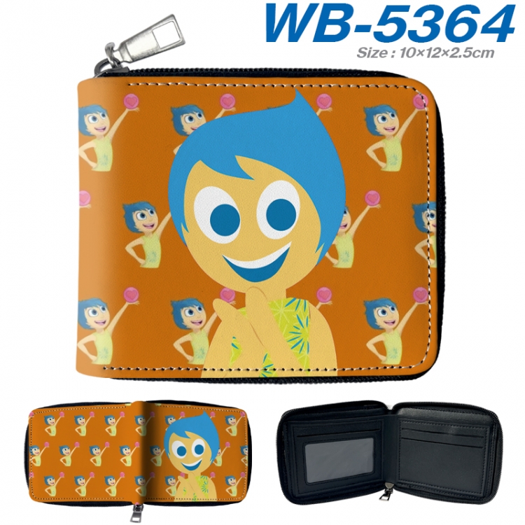 Inside Out Anime color short full zip folding wallet 10x12x2.5cm