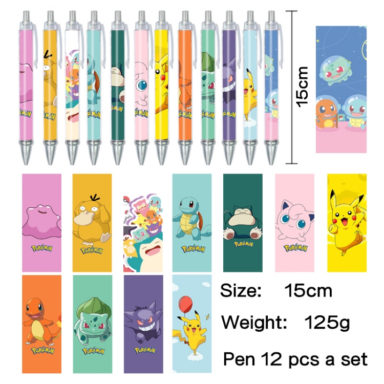 Pokemon Anime peripheral student color picture ballpoint pen neutral pen 15cm a set of 12