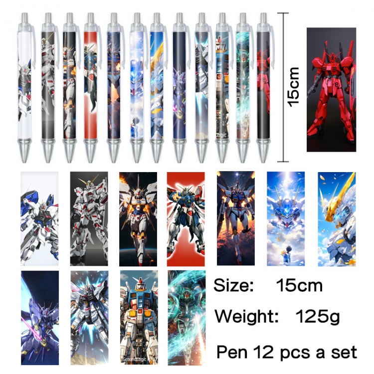 Gundam Anime peripheral student color picture ballpoint pen neutral pen 15cm a set of 12