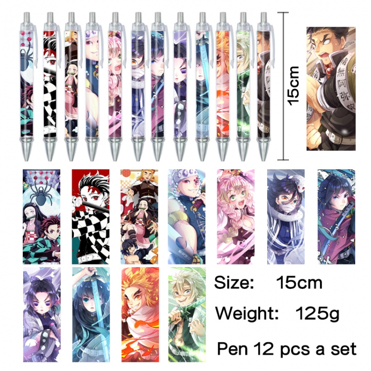 Demon Slayer Kimets Anime peripheral student color picture ballpoint pen neutral pen 15cm a set of 12