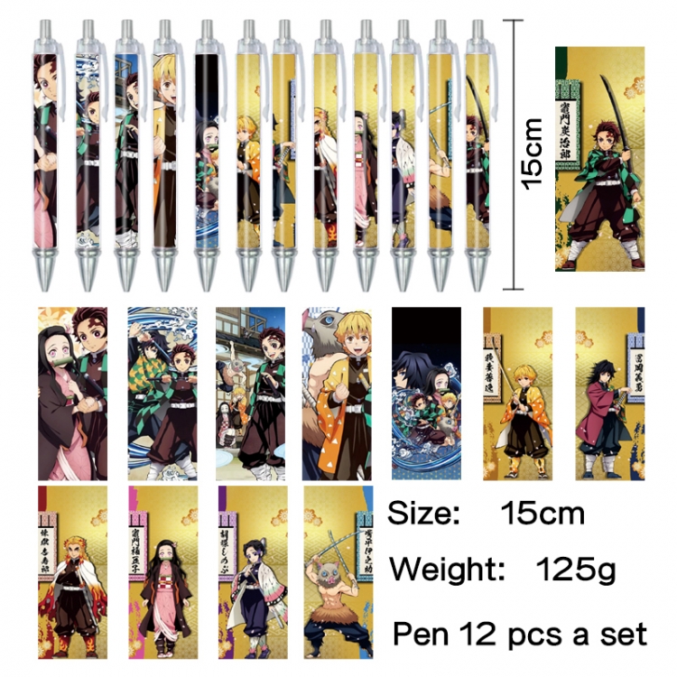 Demon Slayer Kimets Anime peripheral student color picture ballpoint pen neutral pen 15cm a set of 12