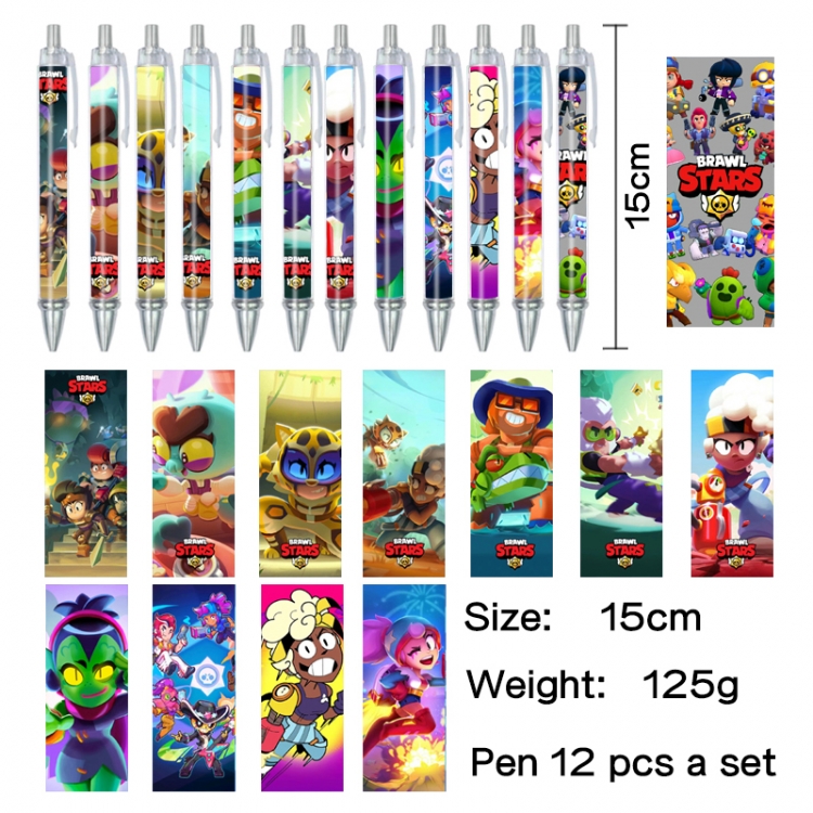 Brawl Stars Anime peripheral student color picture ballpoint pen neutral pen 15cm a set of 12