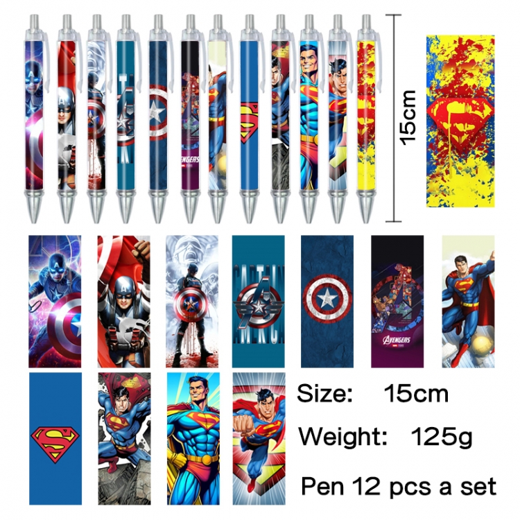 Marvel Anime peripheral student color picture ballpoint pen neutral pen 15cm a set of 12