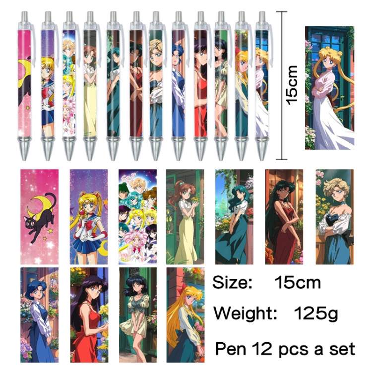 sailormoon Anime peripheral student color picture ballpoint pen neutral pen 15cm a set of 12