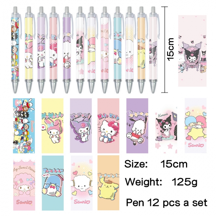 sanrio Anime peripheral student color picture ballpoint pen neutral pen 15cm a set of 12