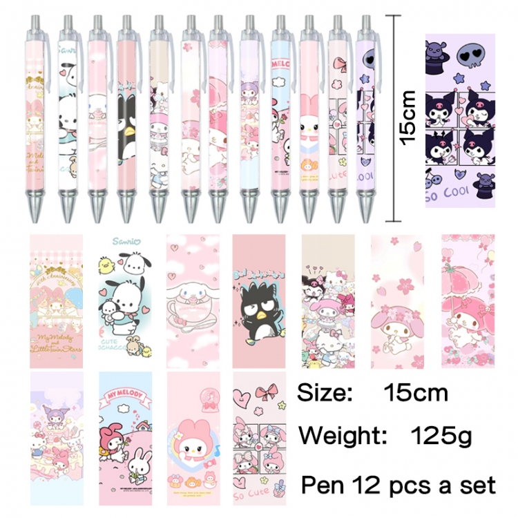 sanrio Anime peripheral student color picture ballpoint pen neutral pen 15cm a set of 12