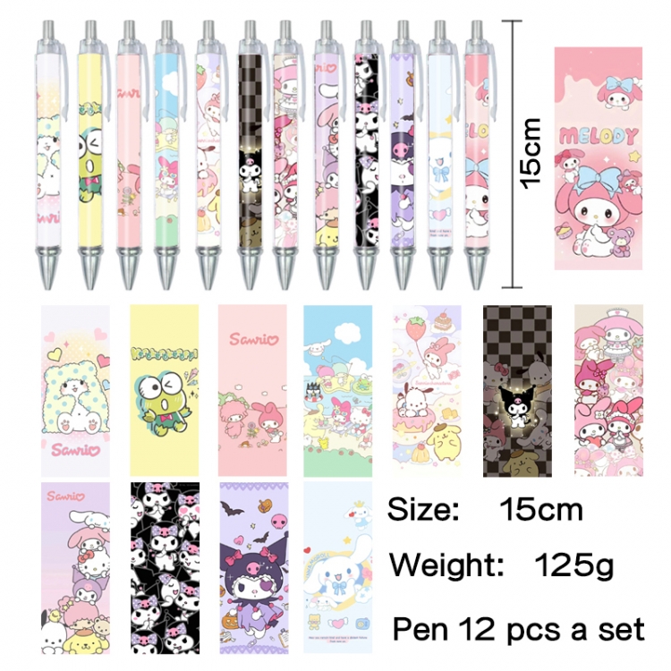 sanrio Anime peripheral student color picture ballpoint pen neutral pen 15cm a set of 12