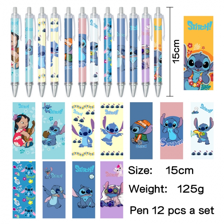 Lilo & Stitch Anime peripheral student color picture ballpoint pen neutral pen 15cm a set of 12