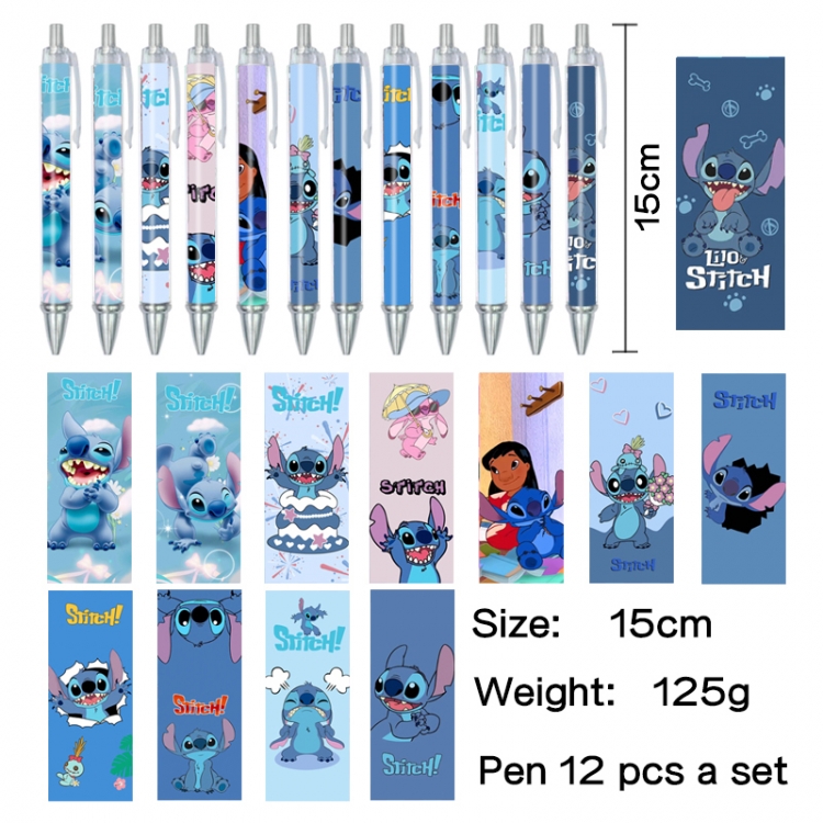 Lilo & Stitch Anime peripheral student color picture ballpoint pen neutral pen 15cm a set of 12