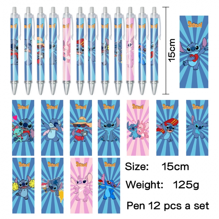 Lilo & Stitch Anime peripheral student color picture ballpoint pen neutral pen 15cm a set of 12