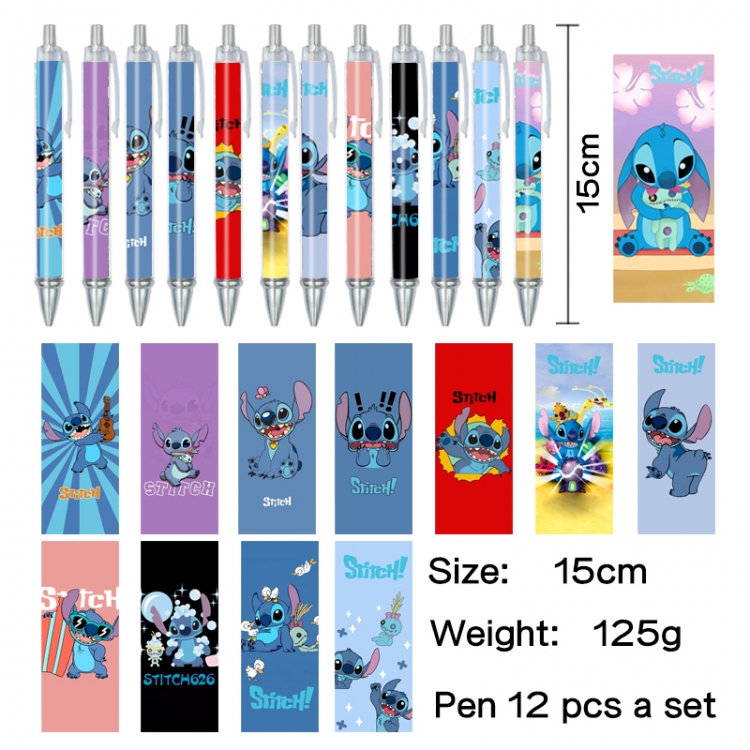 Lilo & Stitch Anime peripheral student color picture ballpoint pen neutral pen 15cm a set of 12