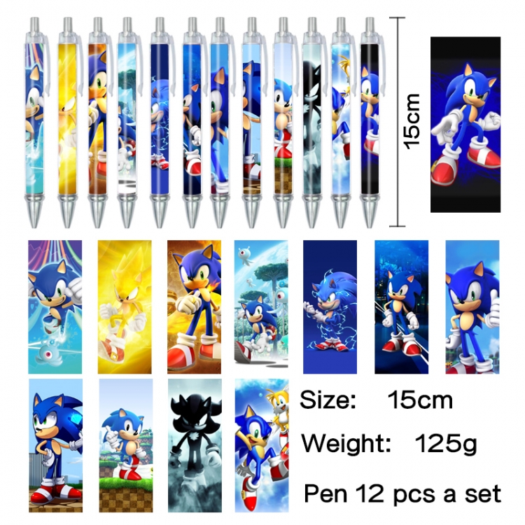 Sonic The Hedgehog Anime peripheral student color picture ballpoint pen neutral pen 15cm a set of 12