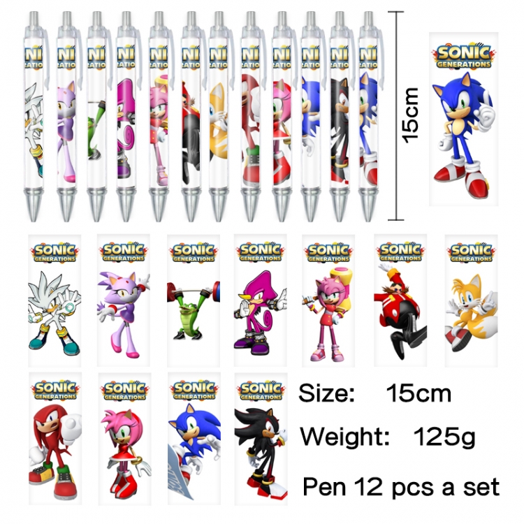 Sonic The Hedgehog Anime peripheral student color picture ballpoint pen neutral pen 15cm a set of 12