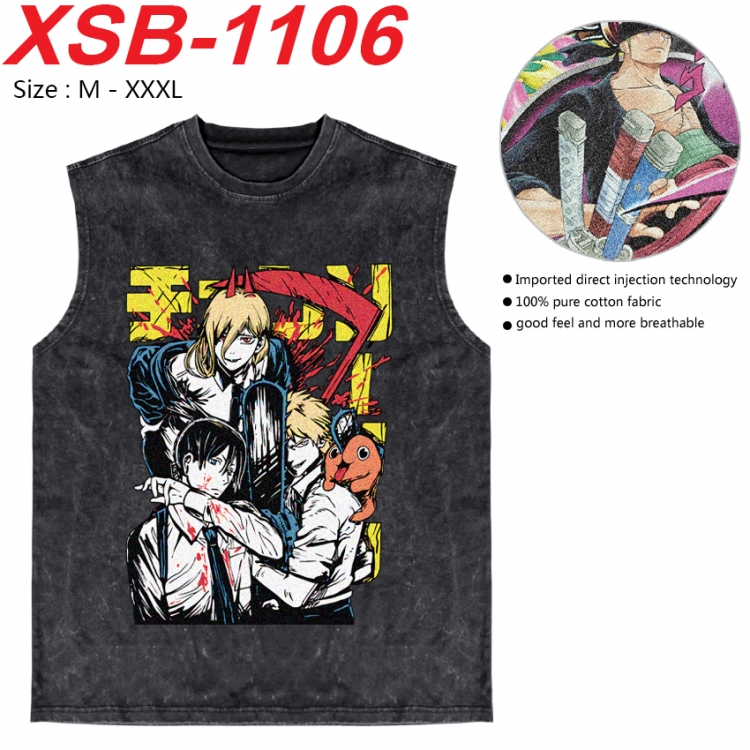 Chainsaw man Anime pure cotton wash vest T-shirt 250g M-3XL   XSB-1106