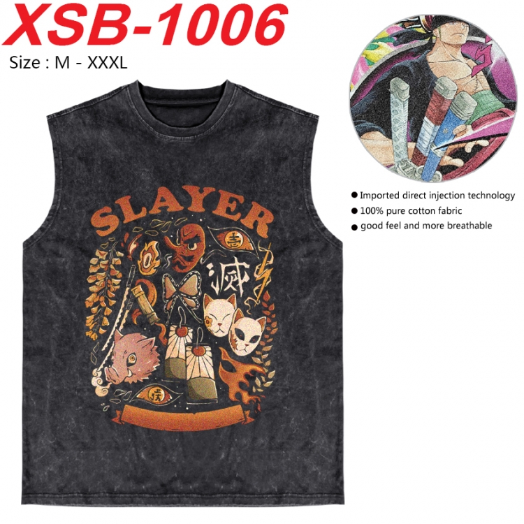 Demon Slayer Kimets Anime pure cotton wash vest T-shirt 250g M-3XL 