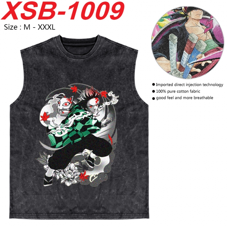 Demon Slayer Kimets Anime pure cotton wash vest T-shirt 250g M-3XL 