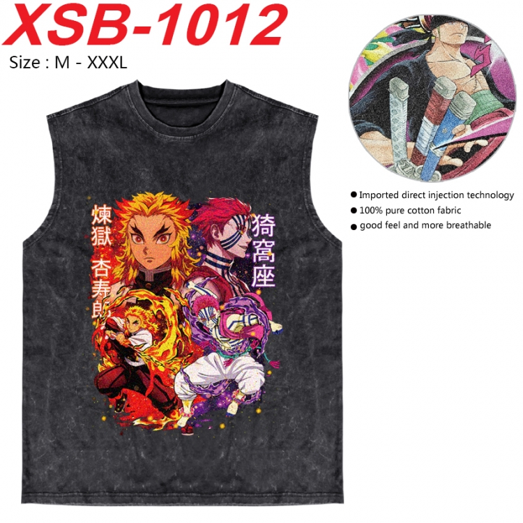 Demon Slayer Kimets Anime pure cotton wash vest T-shirt 250g M-3XL 