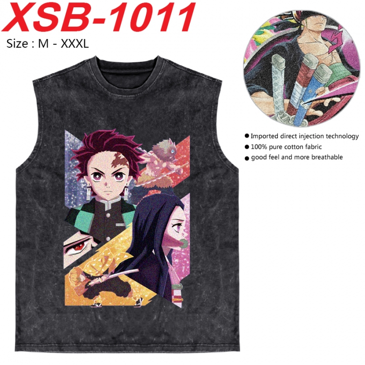 Demon Slayer Kimets Anime pure cotton wash vest T-shirt 250g M-3XL 