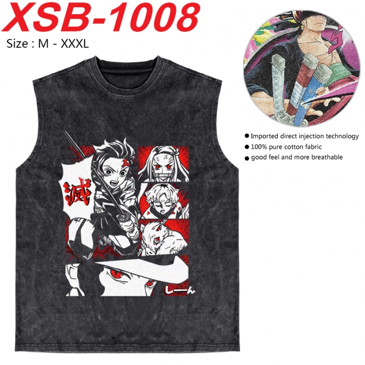 Demon Slayer Kimets Anime pure cotton wash vest T-shirt 250g M-3XL 