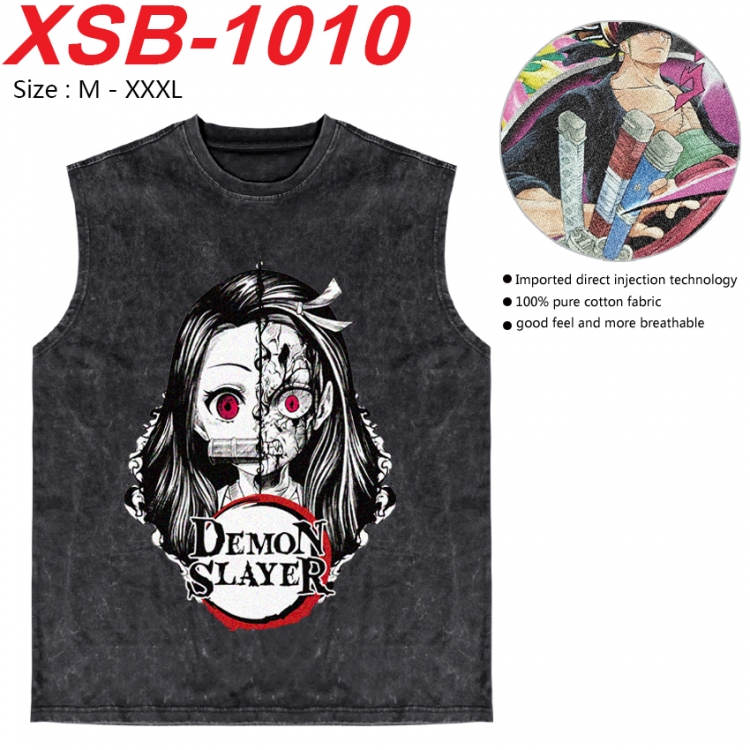 Demon Slayer Kimets Anime pure cotton wash vest T-shirt 250g M-3XL 