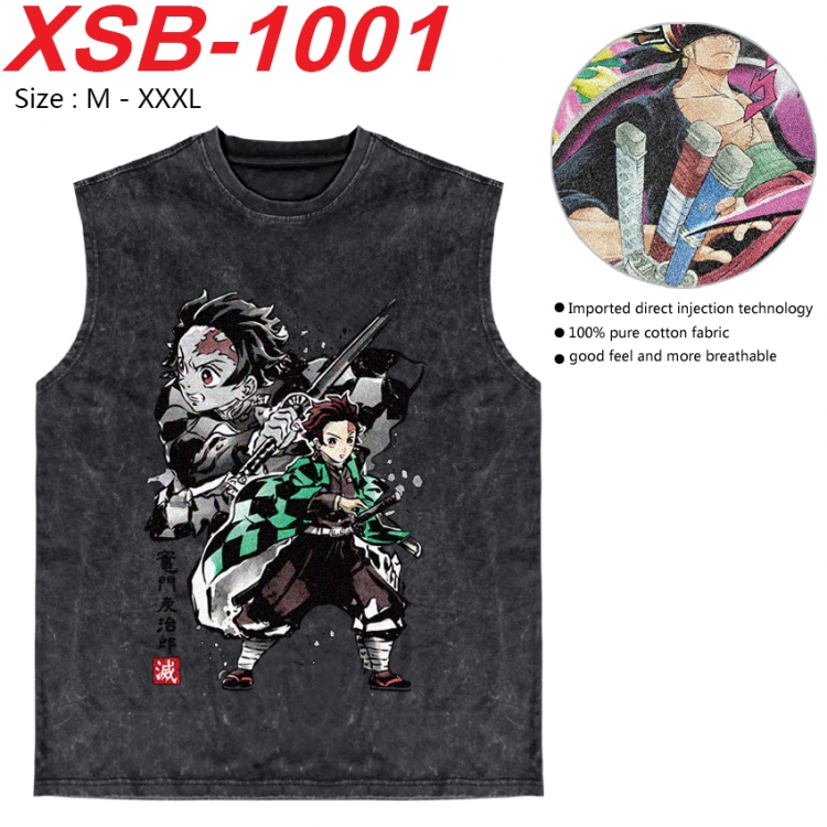 Demon Slayer Kimets Anime pure cotton wash vest T-shirt 250g M-3XL 