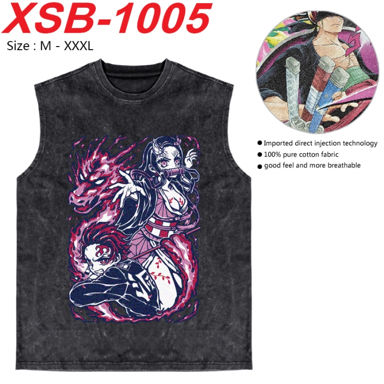 Demon Slayer Kimets Anime pure cotton wash vest T-shirt 250g M-3XL 