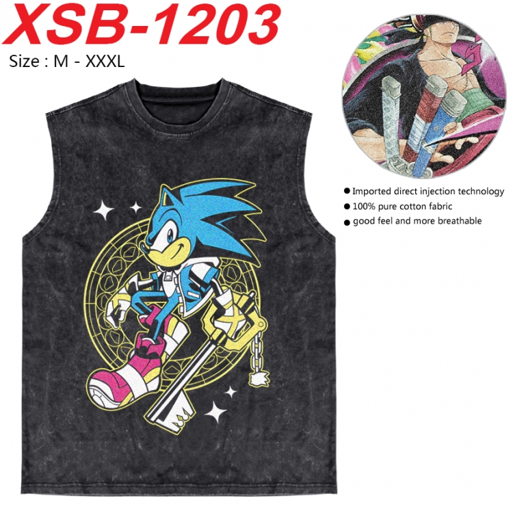 Sonic The Hedgehog Anime pure cotton wash vest T-shirt 250g M-3XL  XSB-1203