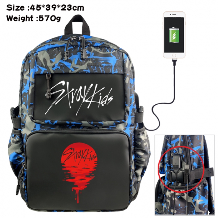 straykids Anime waterproof nylon camouflage backpack School Bag 45X39X23CM