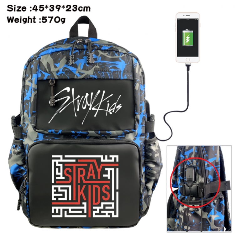 straykids Anime waterproof nylon camouflage backpack School Bag 45X39X23CM