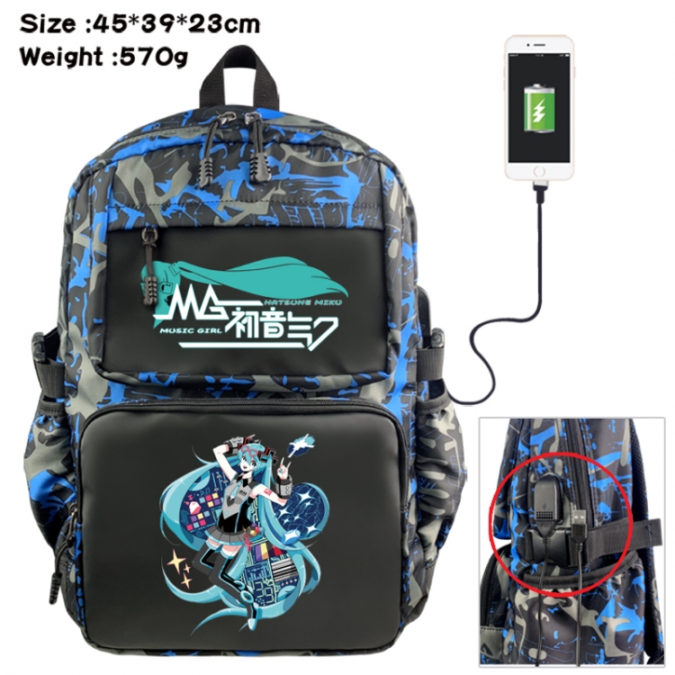 Hatsune Miku Anime waterproof nylon camouflage backpack School Bag 45X39X23CM