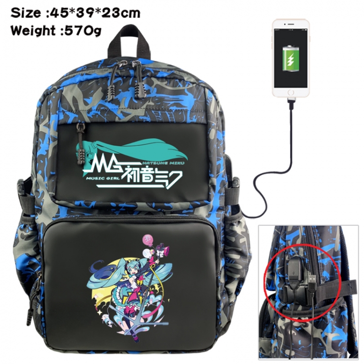 Hatsune Miku Anime waterproof nylon camouflage backpack School Bag 45X39X23CM