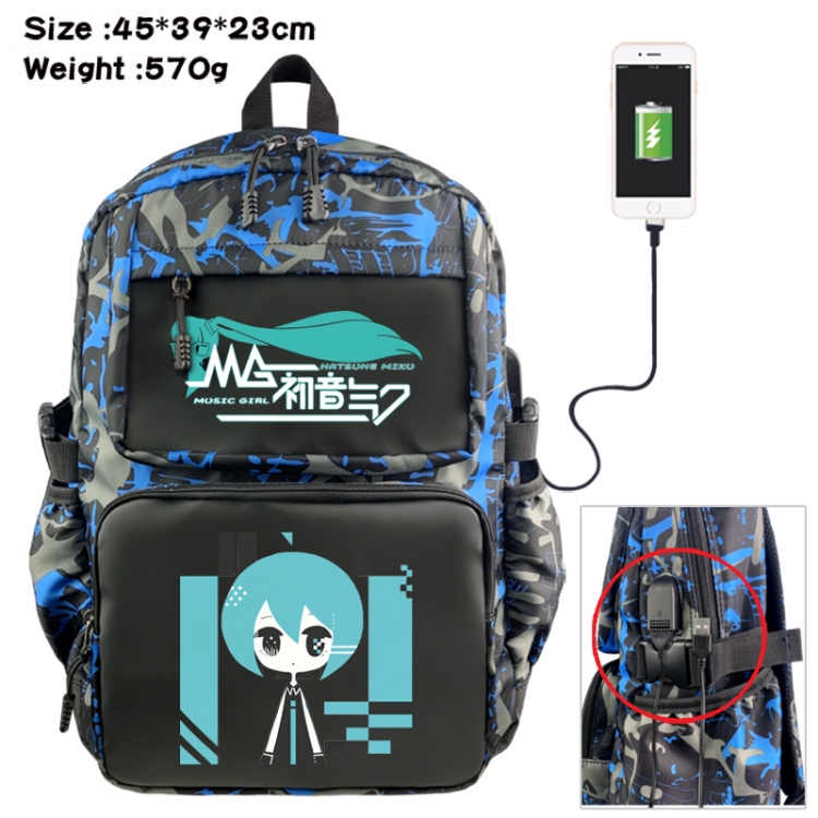 Hatsune Miku Anime waterproof nylon camouflage backpack School Bag 45X39X23CM