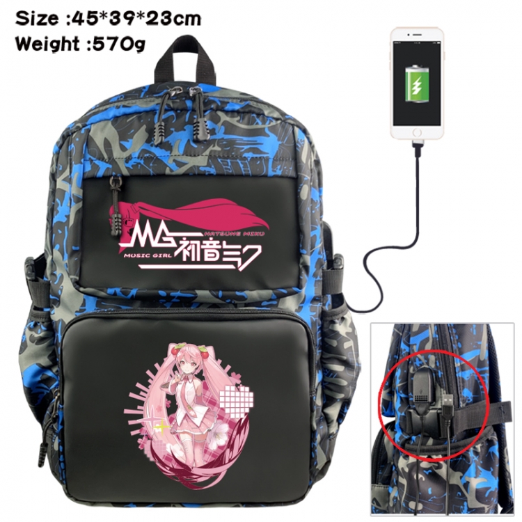 Hatsune Miku Anime waterproof nylon camouflage backpack School Bag 45X39X23CM