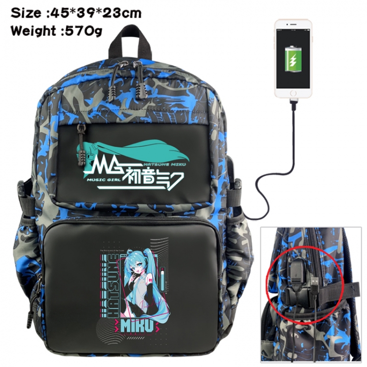 Hatsune Miku Anime waterproof nylon camouflage backpack School Bag 45X39X23CM