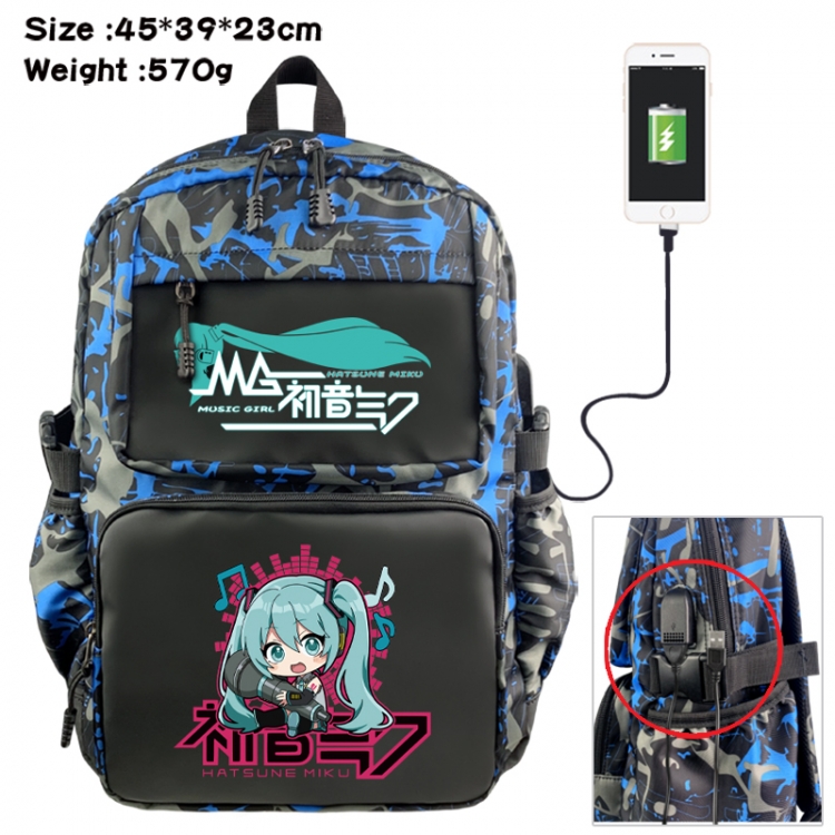 Hatsune Miku Anime waterproof nylon camouflage backpack School Bag 45X39X23CM