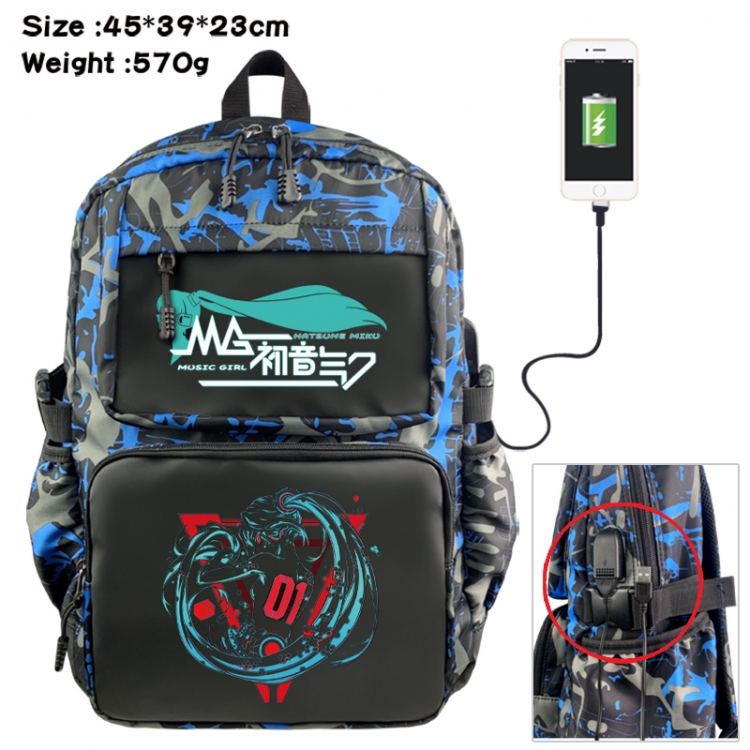 Hatsune Miku Anime waterproof nylon camouflage backpack School Bag 45X39X23CM